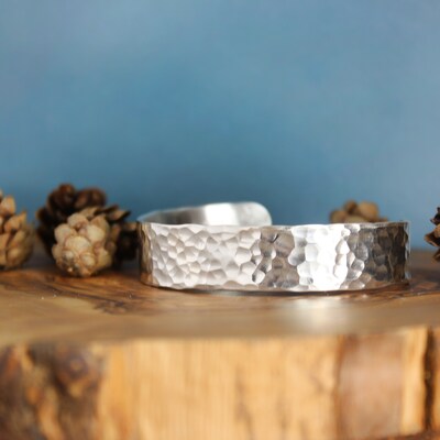 Wide Hammered Silver Bracelet - Sterling Silver Cuff Bracelet - Wide Hammered Cuff - image2